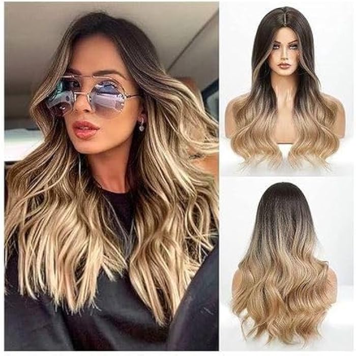 DILLARDS Long Synthetic Wig With Black Roots Ombre Light Blonde - Image 1